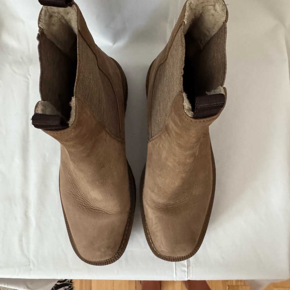 Tan Tobacco Shearling-Lined Ankle Chelsea Boots Sam Edelman Laguna size 9 - Picture 4 of 7